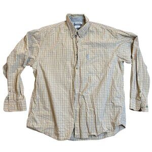 Columbia Men's Shirt XL Beige & White Checkered Long-Sleeve Button-Up
